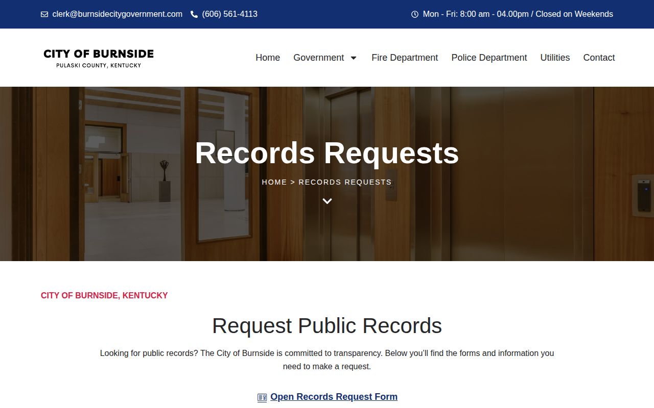 Burnside official records requests webpage