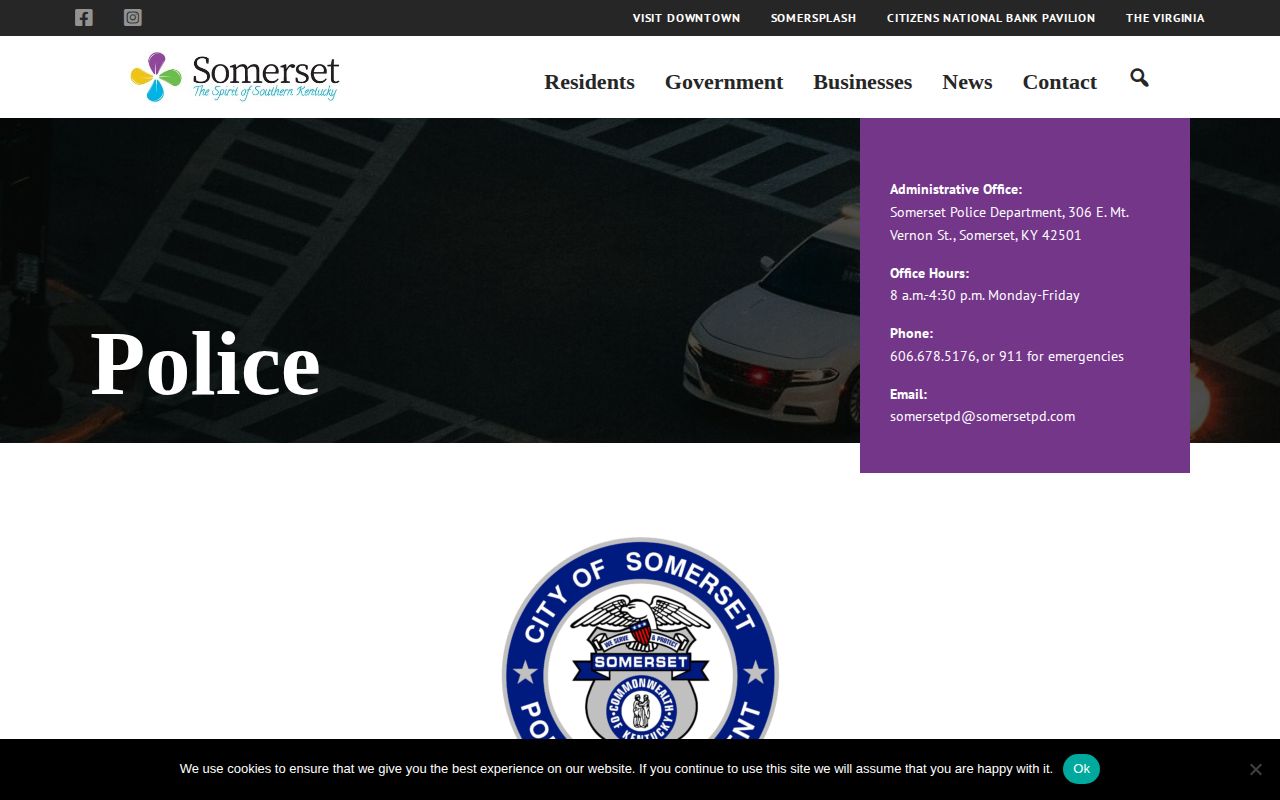 Somerset Police Department official webpage with contact and news information